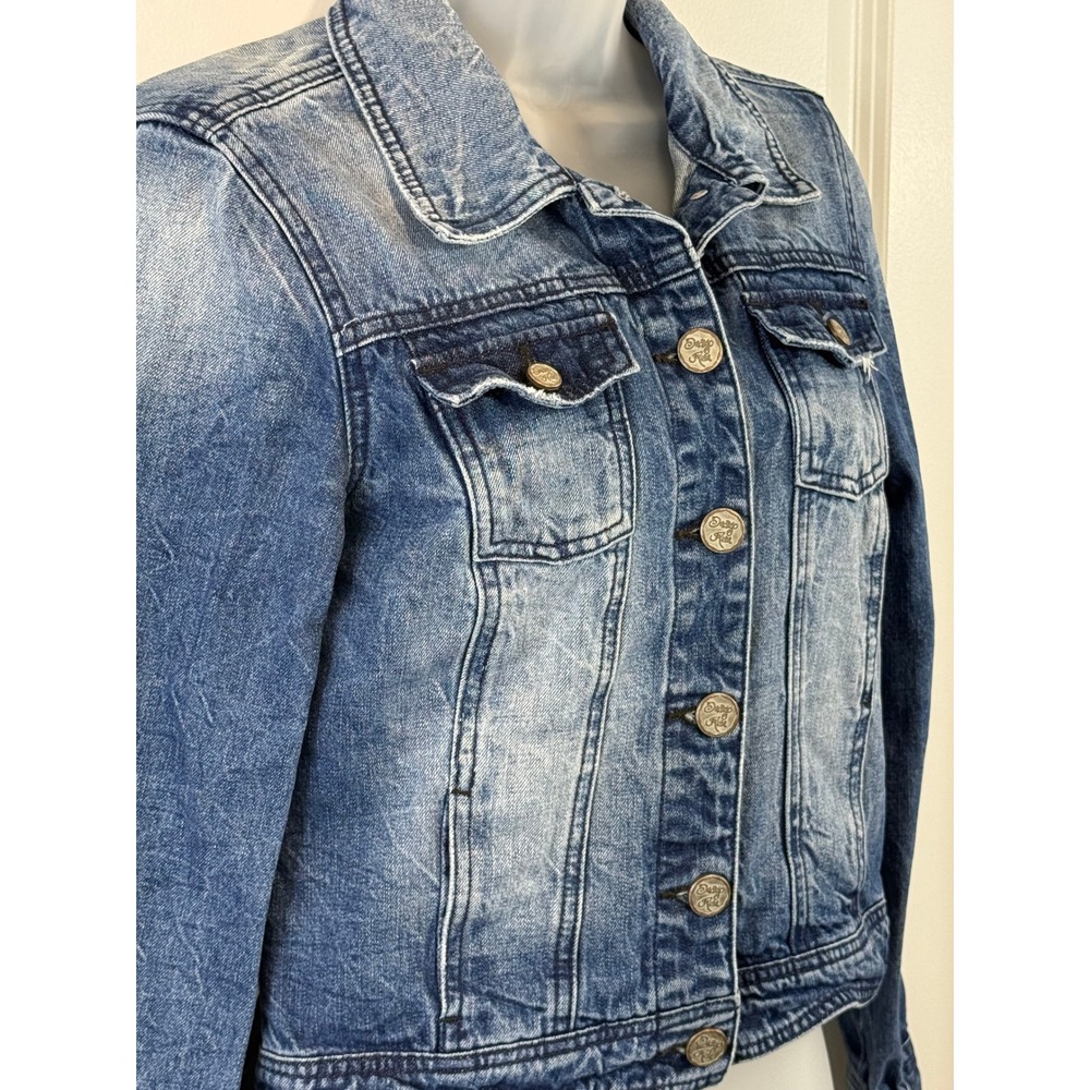 Indigo Rein Womens Medium Wash Denim Jean Trucker Jacket Blue M Demicore Cotton - Picture 9 of 13